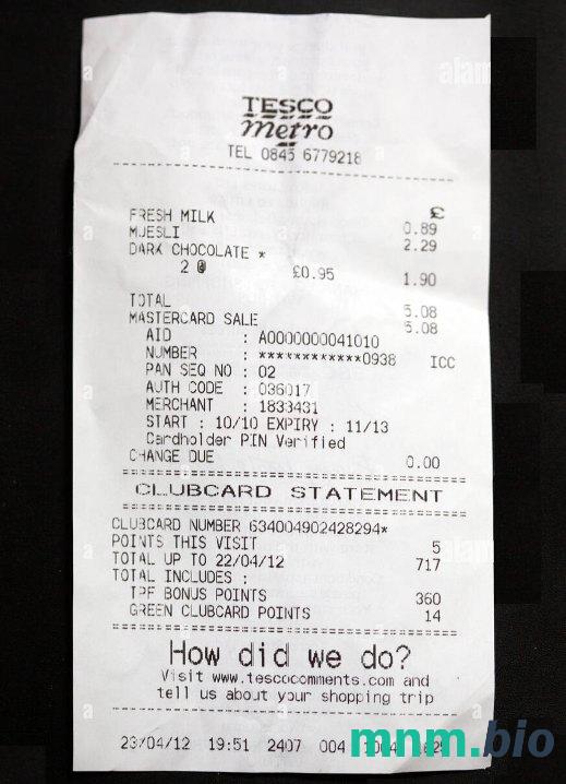 Tesco Retail przykładowy czek płatniczy PSD